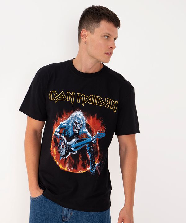 camiseta de algodão iron maiden manga curta preta G