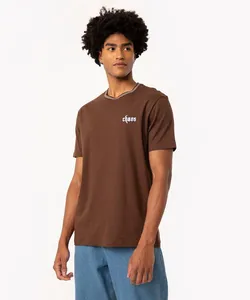 camiseta de algodão manga curta bordada chaos marrom GG