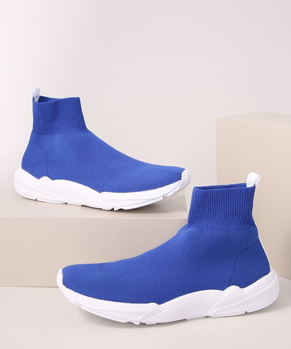 Tênis Masculino Esportivo Knit Cano Alto Azul 38