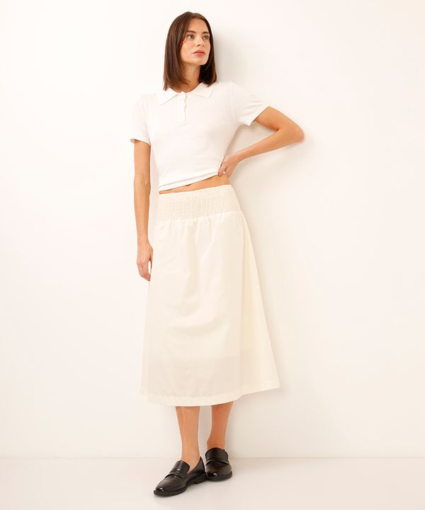 saia midi evasê com lastex off white PP