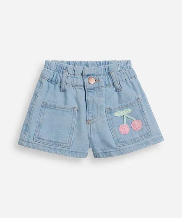 short jeans infantil com bordado cereja azul 2