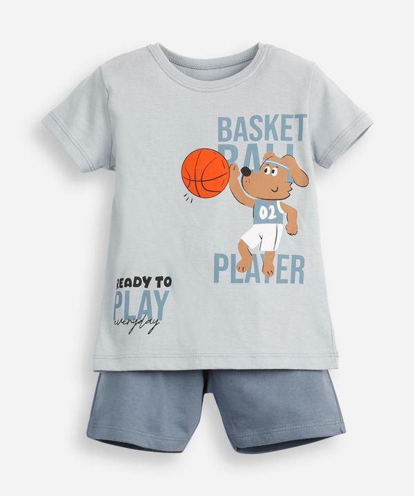 conjunto infantil curto cachorro esportivo azul 1