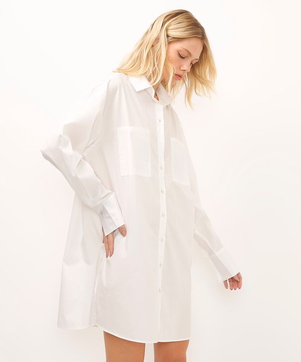 vestido camisa curto manga longa com bolso off white M