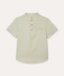 camisa com linho infantil manga curta verde 4