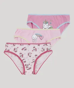 Kit de 3 Calcinhas Infantis Estampadas Unicórnios Multicor 2