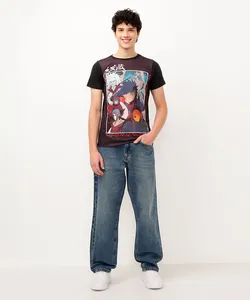 camiseta juvenil manga curta naruto preto 10