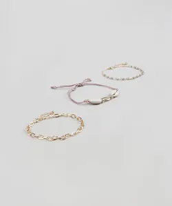 Kit de 3 Pulseiras Femininas com Pedra Zircônia e Búzios Dourado Único