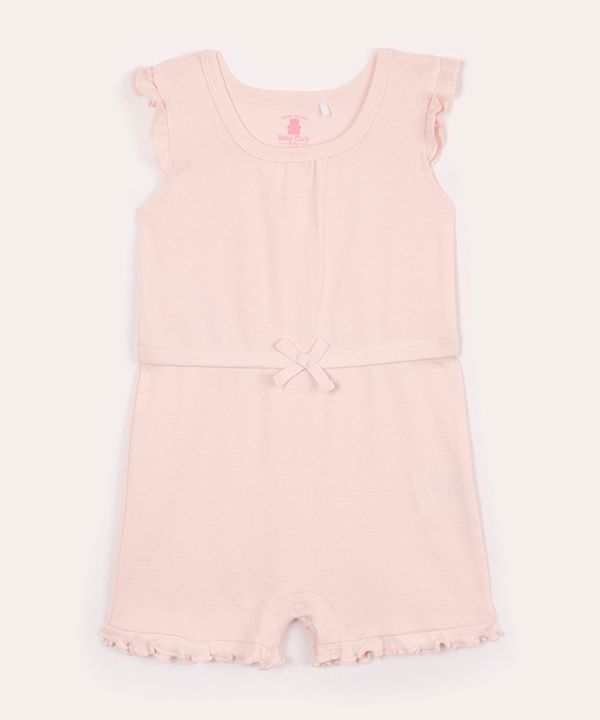 macacão curto infantil lacinho e babado rosa 3-6