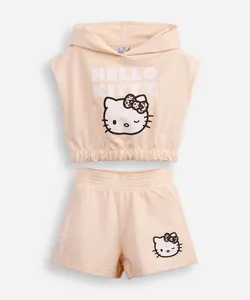 conjunto infantil curto com capuz hello kitty bege 6