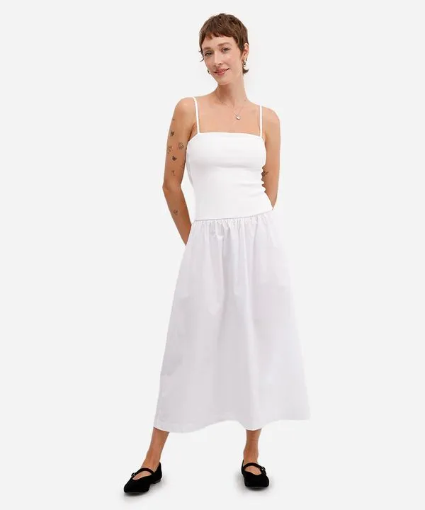 vestido midi feminino de algodão alça fina off white PP