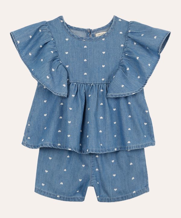 conjunto infantil curto com babados coração azul 1