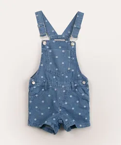 jardineira jeans infantil floral azul médio 10