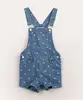 jardineira jeans infantil floral azul médio 12