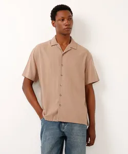 camisa de linho manga curta marrom PP