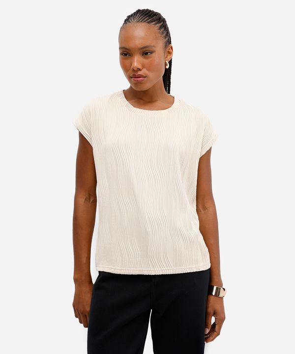 blusa feminina manga curta em malha texturizada bege M