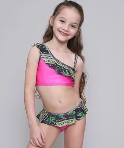Biquíni Infantil Estampado com Babado e Proteção UV50+ Pink 4