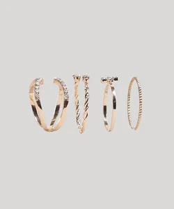 Kit de 4 Anéis Femininos com Strass Dourado P