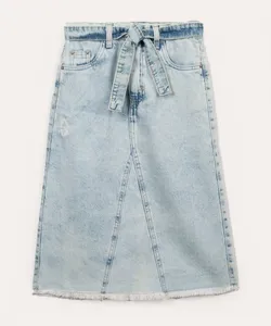 saia jeans infantil com recorte e faixa azul claro 8