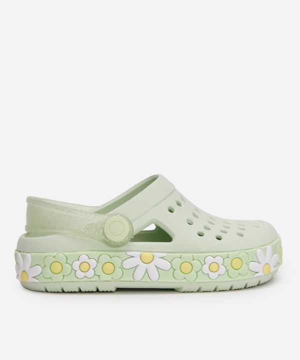 babuche infantil com flores e glitter luelua verde 22-23