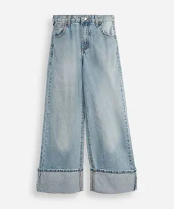 calça wide leg juvenil jeans com barra dobrada azul 12