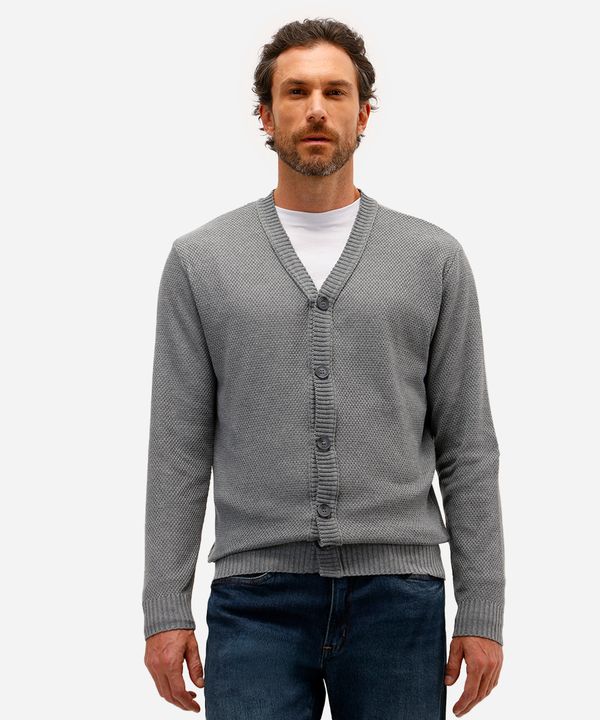 cardigan masculino de tricot texturizado cinza G