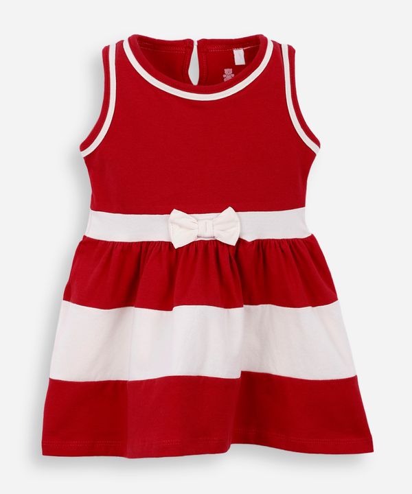 vestido infantil de algodão com recortes e laço vermelho 18-24