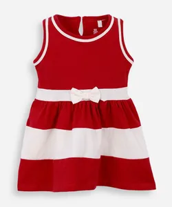 vestido infantil de algodão com recortes e laço vermelho 6-9