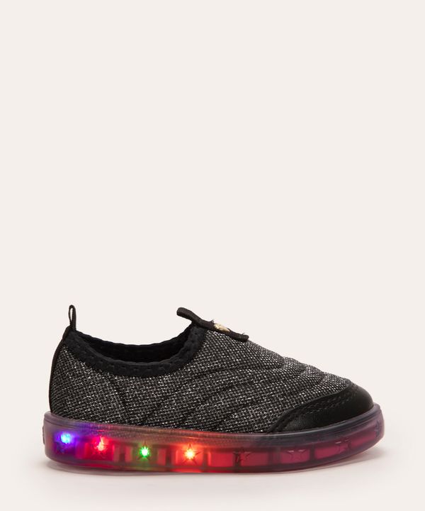 tênis infantil calce fácil knit lurex com luz molekinha preto 18