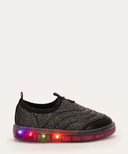 tênis infantil calce fácil knit lurex com luz molekinha preto 23