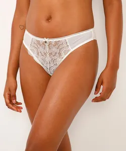 calcinha fio dental de tule com renda off white G