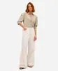 calça estilo pijama feminina de sarja listrada off white 34