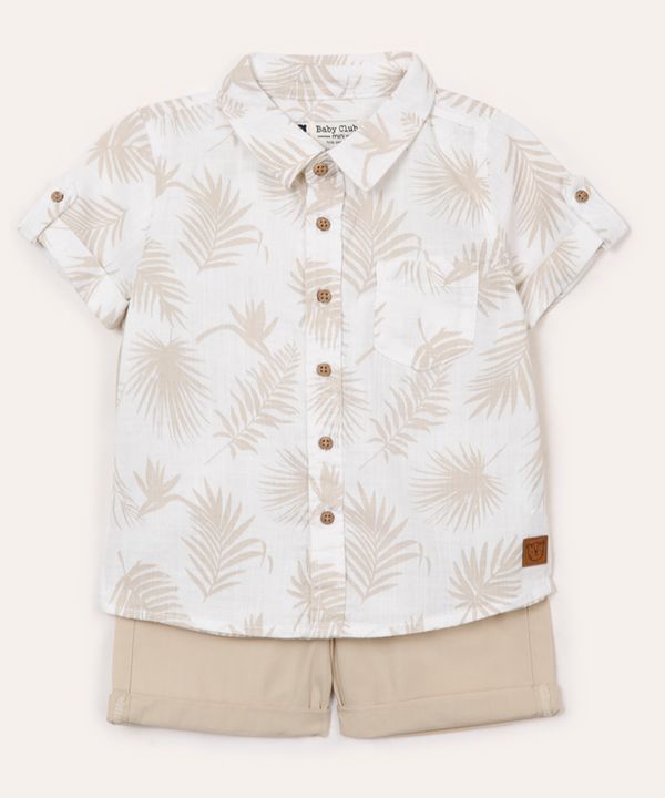 conjunto de algodão infantil curto folhagem off white 12-18