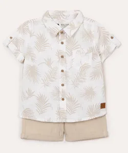 conjunto de algodão infantil curto folhagem off white 18-24