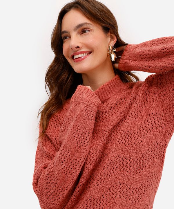 suéter feminino de tricot texturizado rosa PP