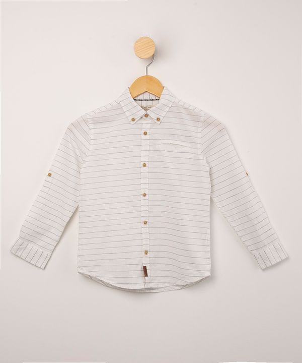 camisa de algodão listrada com bolso manga longa off white 4