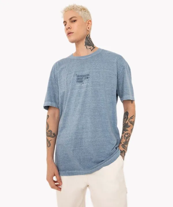 camiseta de algodão universers estonada manga curta azul M