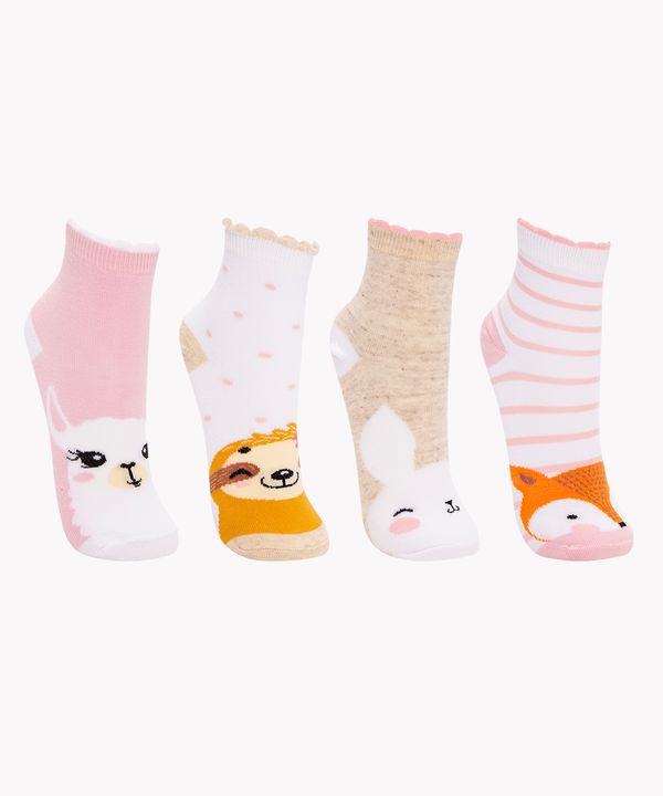 Kit de 4 Meias Infantis Cano Médio Bichinhos Multicor 26-29