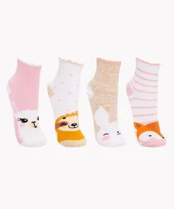 Kit de 4 Meias Infantis Cano Médio Bichinhos Multicor 30-33