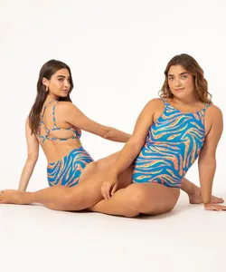 maiô animal print bojo fixo com proteção uv50+ azul M