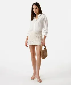 minissaia feminina de algodão bordada off white 44