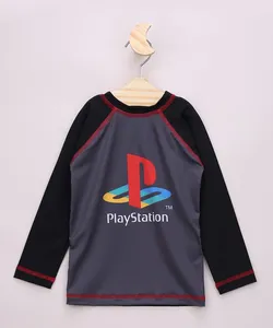 Camiseta de Praia Infantil Raglan Playstation Manga Longa com Proteção UV50+ Preto 12
