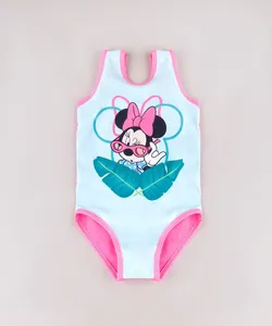 Maiô Infantil Minnie Tropical Azul Claro 2