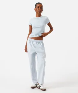 calça reta básica feminina de algodão azul M