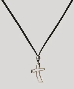 Colar Masculino Cordão com Cruz Preto Único