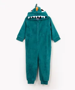 macacão pijama infantil dinossauro de pelúcia manga longa verde 3