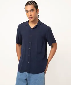 camisa de viscose manga curta azul marinho PP