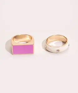 kit de 2 anéis coloridos dourado P