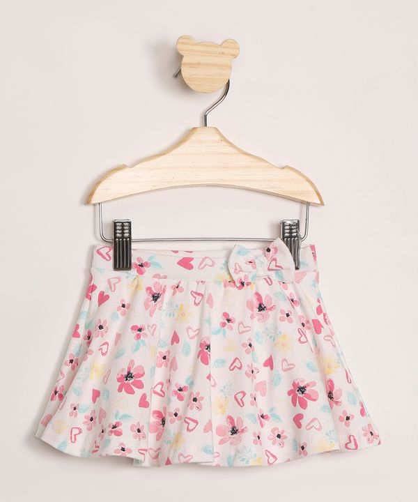 Saia Infantil Estampado Floral com Glitter e Laço Off White 2