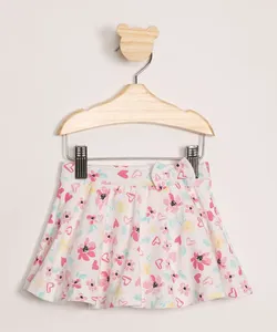 Saia Infantil Estampado Floral com Glitter e Laço Off White 4