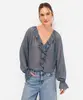 bata feminina com babados texturizada azul M